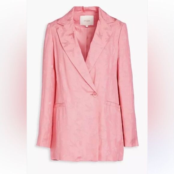 Maje Vala Jacquard Pink Blazer Bird Print Button Size S - Picture 7 of 13